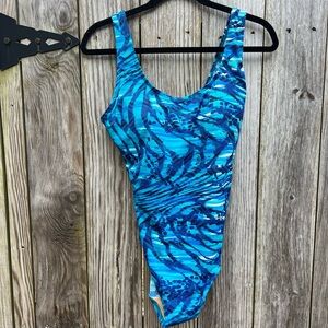 LL BEAN One Piece Blue Turquoise Swimsuit Women’s 14